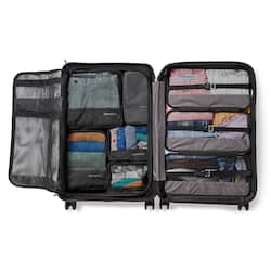 Carry on luggage with top back straps