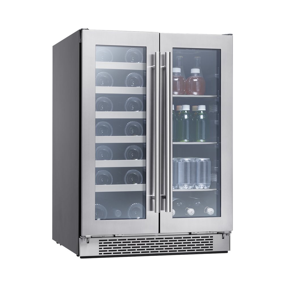 Left View: Zephyr - Presrv 24 in. 21-Bottle Wine and 64-Can Beverage Cooler - Stainless Steel/Glass