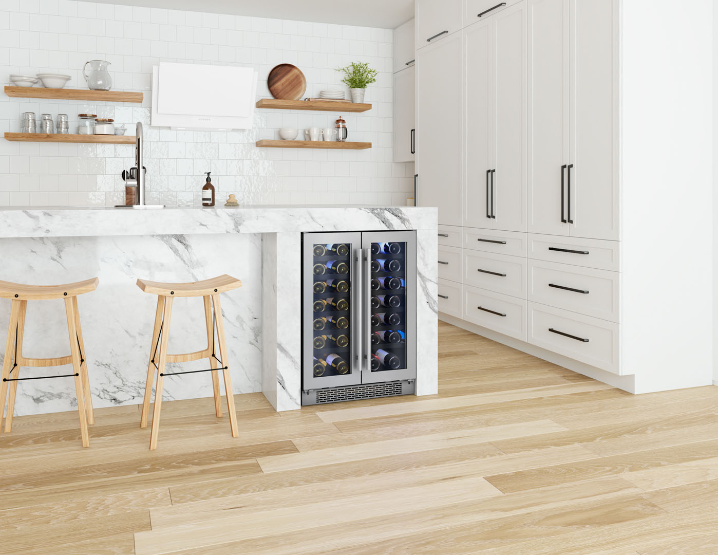 Alt View 12. Zephyr - Presrv 24 in. 42-Bottle Dual Zone French Door Wine Cooler - Stainless Steel/Glass.