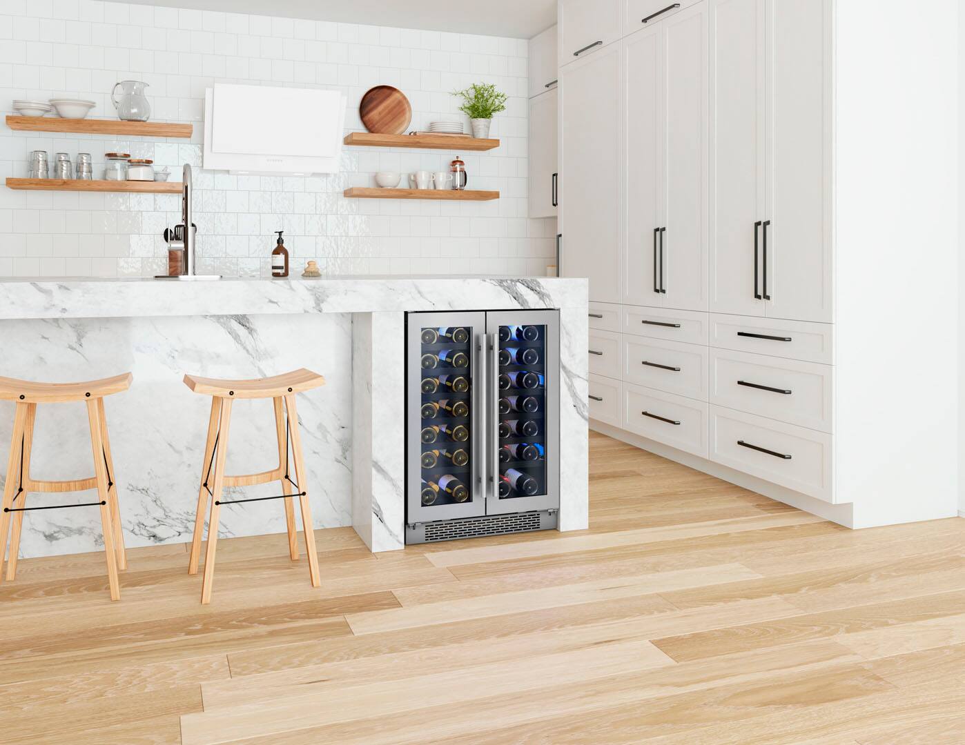 Alt View 12. Zephyr - Presrv 24 in. 42-Bottle Dual Zone French Door Wine Cooler - Stainless Steel/Glass.