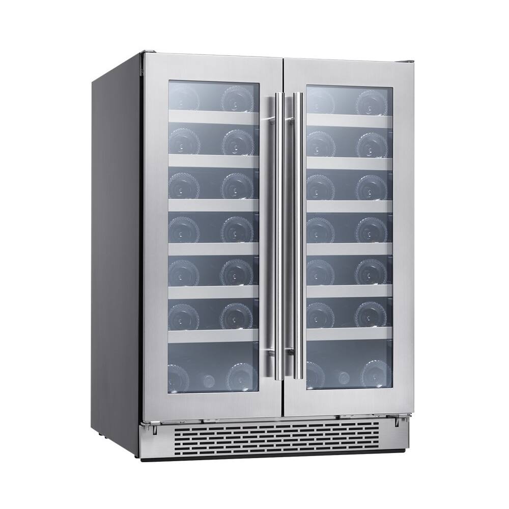 Left. Zephyr - Presrv 24 in. 42-Bottle Dual Zone French Door Wine Cooler - Stainless Steel/Glass.
