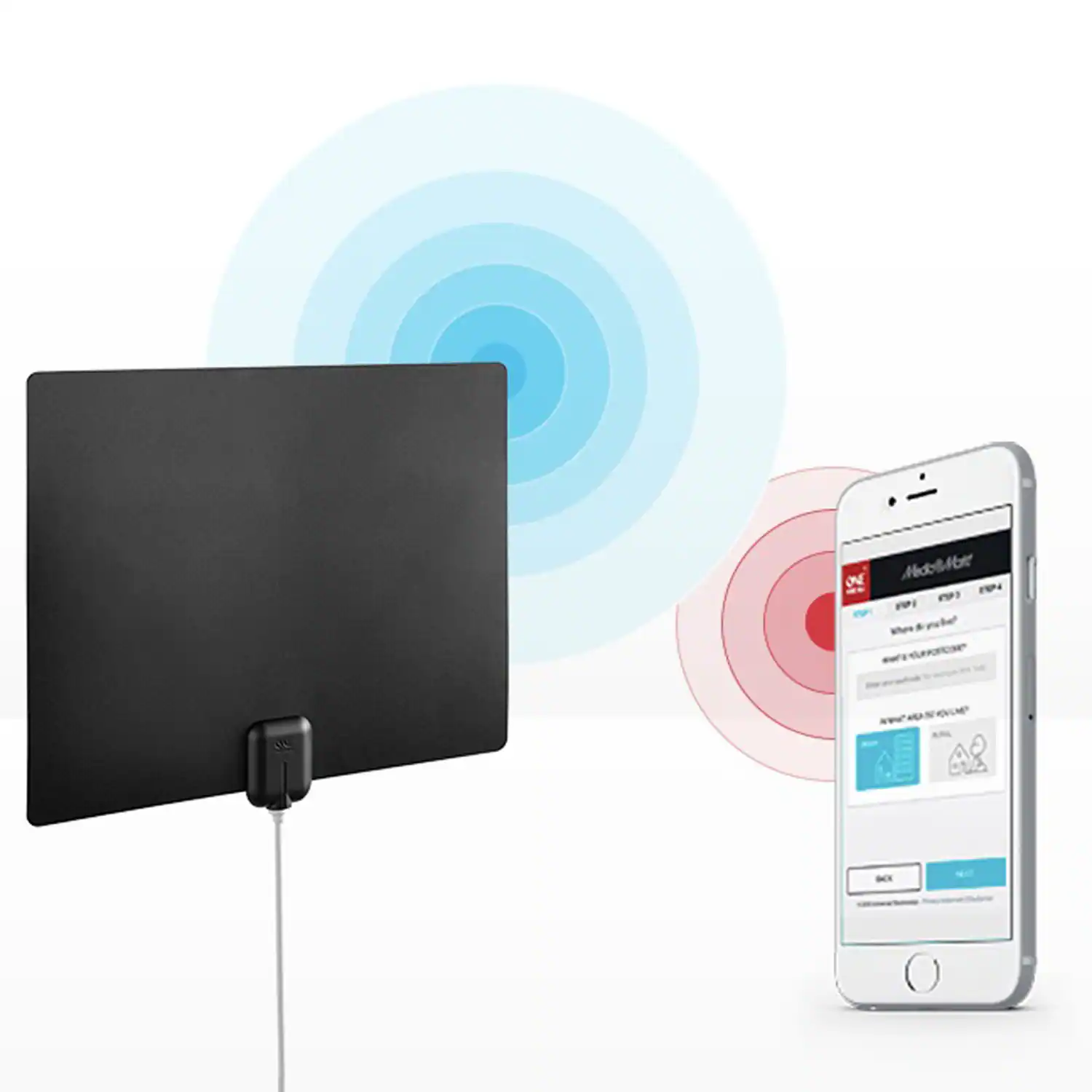 Alt View 2. One for All - Amplified indoor digital antenna - Dual Color.