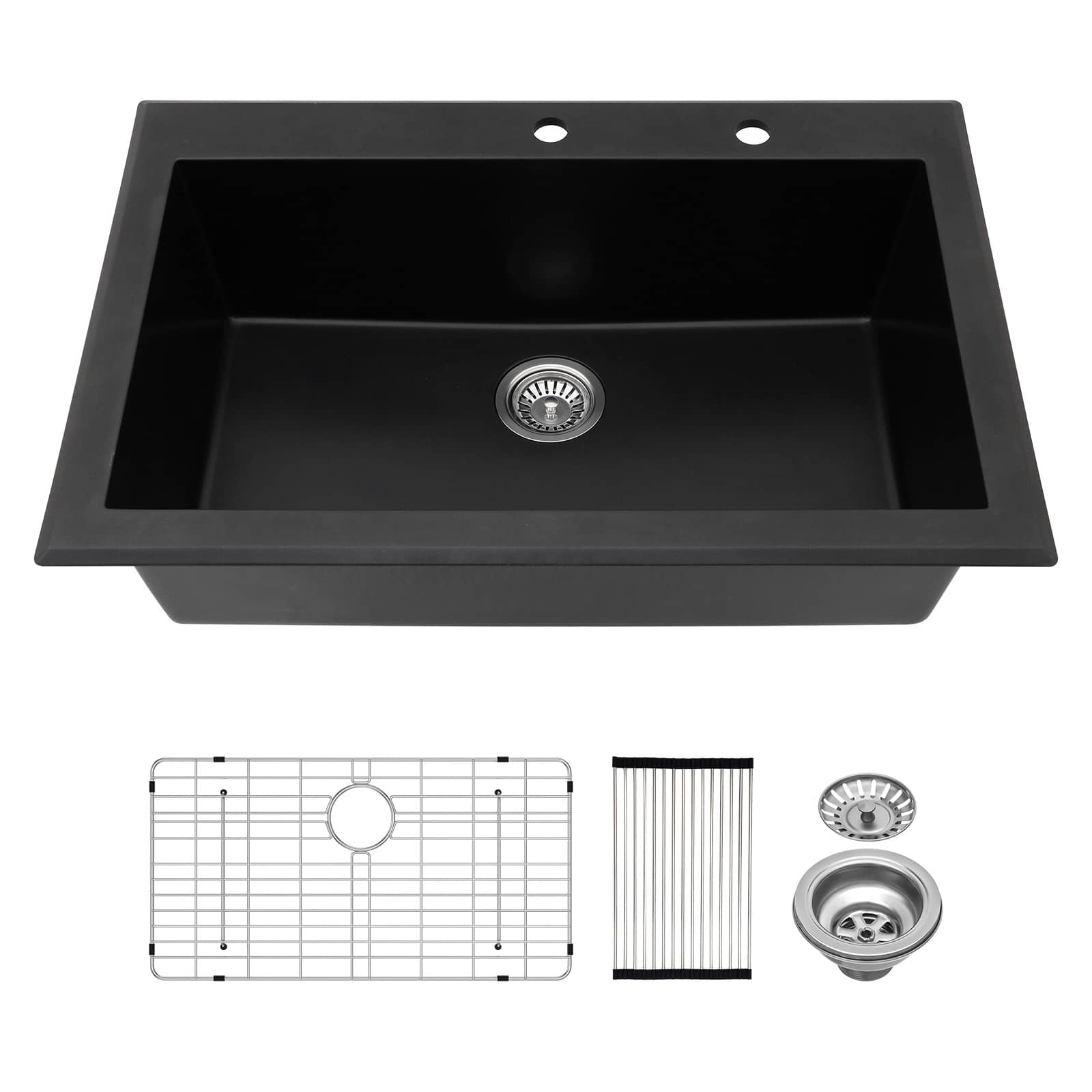 Photos - Bathroom Sink Inch Lordear - 33x22x10  Granite Composite Drop In kitchen Sink Single Bowl Quartz Kitchen Sink With Beveled Edge - Black BXQ 