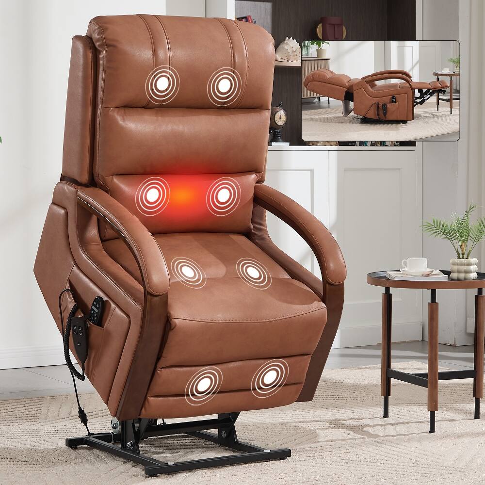 Alt View 7. Ropilly - Ropilly power lift recliner chair dual motor infinite position orange faux leather with heat massage - Orange.