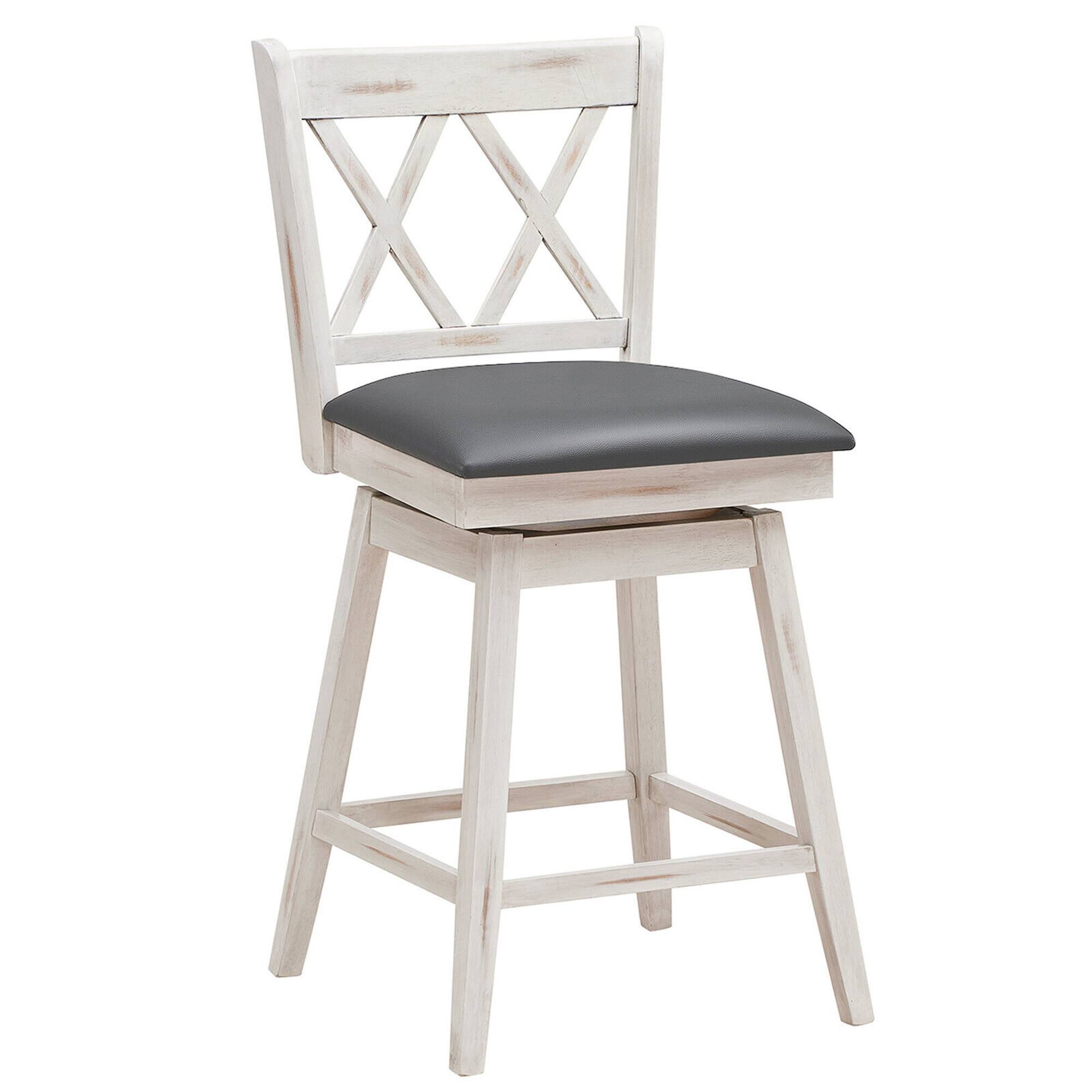 Alt View 9. Gymax - Gymax Set of 2 Barstools Swivel Bar Height Chairs with Rubber Wood Legs Antique White - Antique White.