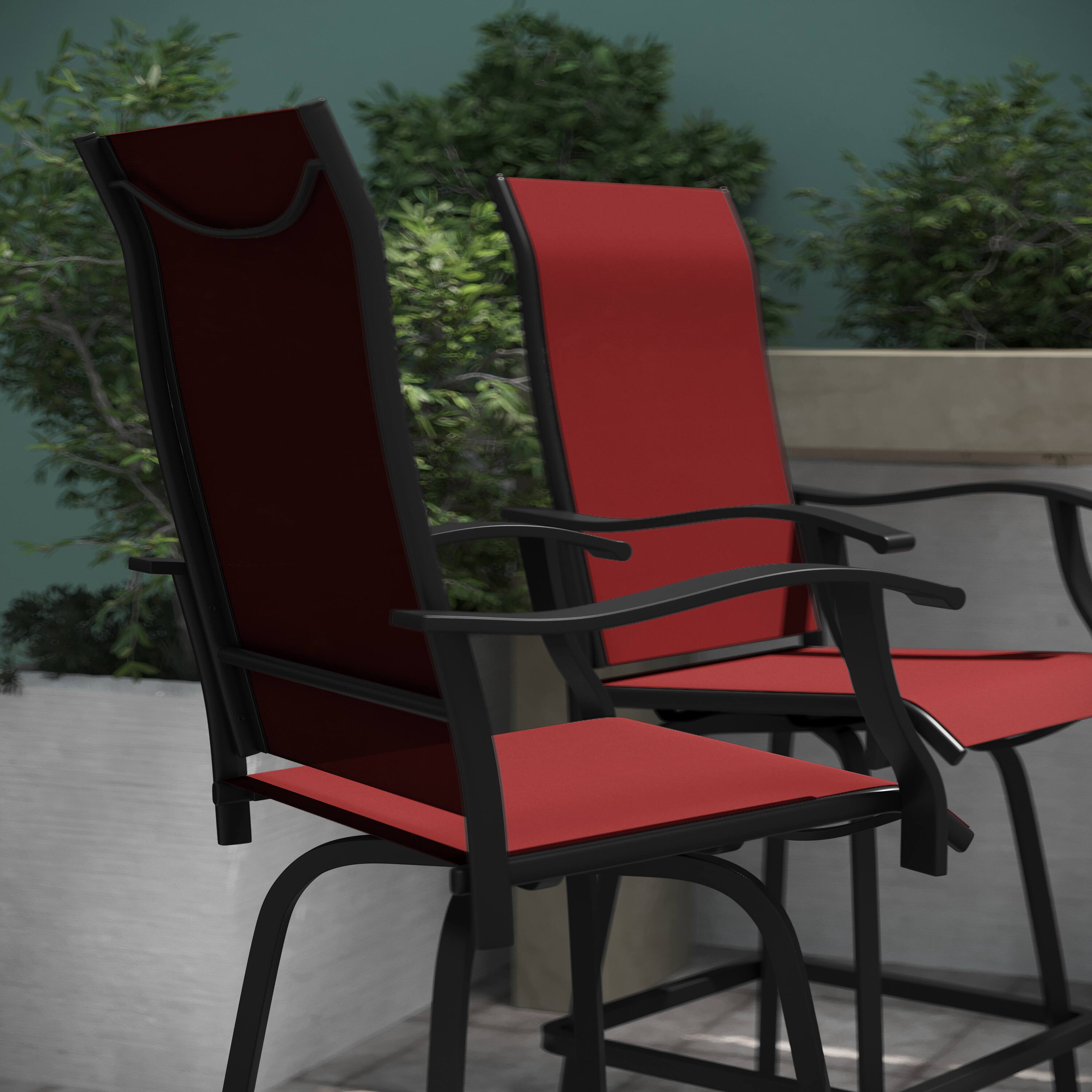 Alt View 4. Emma + Oliver - Patio Bar Height Stools Set of 2, All-Weather Textilene Swivel Stools - Red.