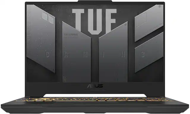 The text on the image reads: "Ultimate-Force TUF Gaming TUF MECHANIZED 11004 GLIFUP AHT TOUCH ENDURANCE THE GAMING A M I G BATTLEFIELD BRILLIANCE. ASUS."