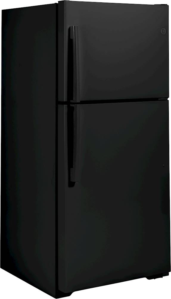Angle View: GE - 21.9 Cu. Ft. Garage-Ready Top-Freezer Refrigerator - Black