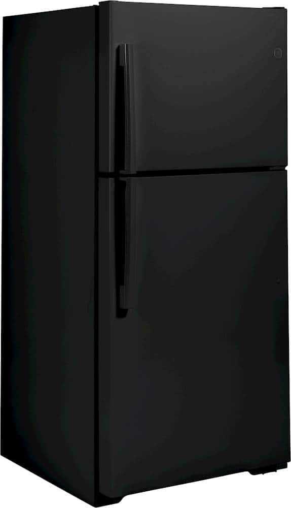 Angle. GE - 21.9 Cu. Ft. Top-Freezer Refrigerator with Garage Ready Performance from 38-110 Degrees Fahrenheit - Black.