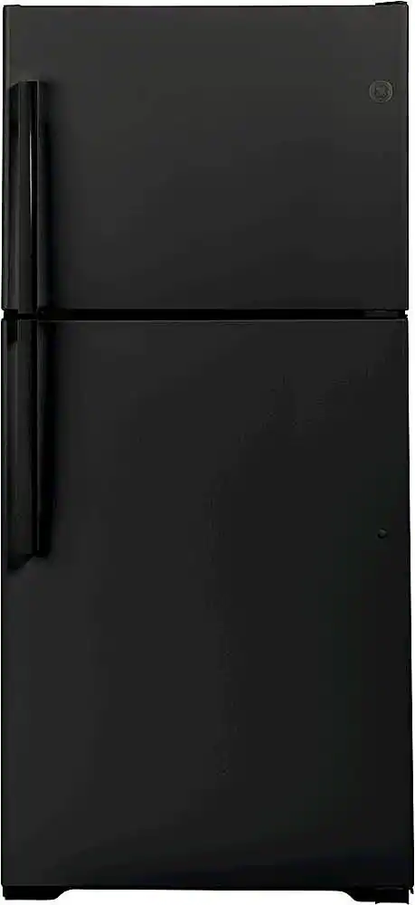 Front. GE - 21.9 Cu. Ft. Top-Freezer Refrigerator with Garage Ready Performance from 38-110 Degrees Fahrenheit - Black.