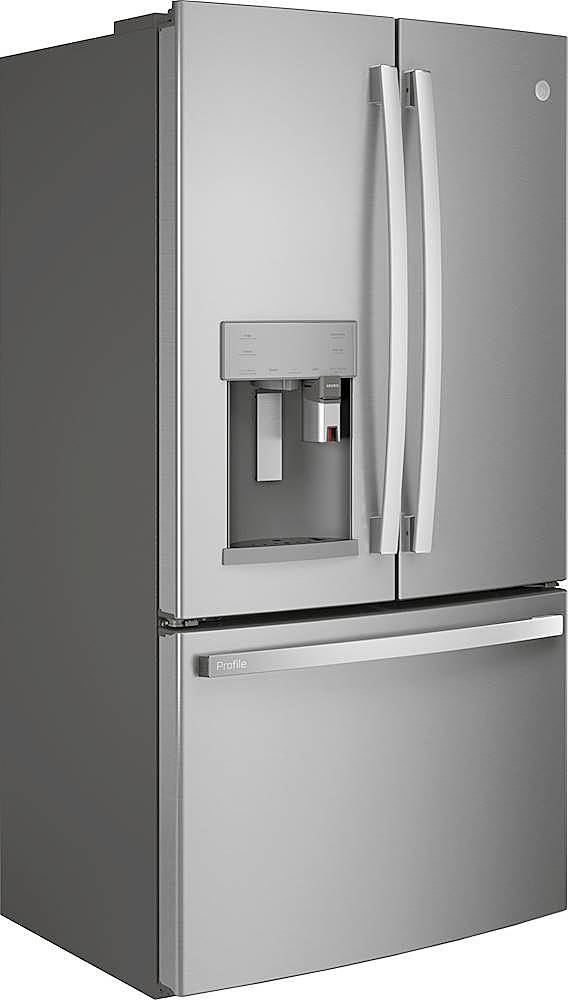 Angle View: GE Profile - 22.1 Cu. Ft. French Door Counter-Depth Smart Refrigerator with Keurig K-Cup Brewing System - Stainless steel