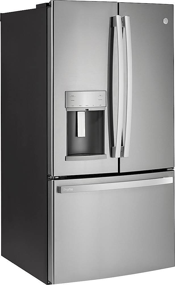Angle View: Samsung - 23 cu. ft. Smart Counter Depth 4-Door Flex™ Refrigerator with Family Hub™ & Beverage Center - Stainless steel