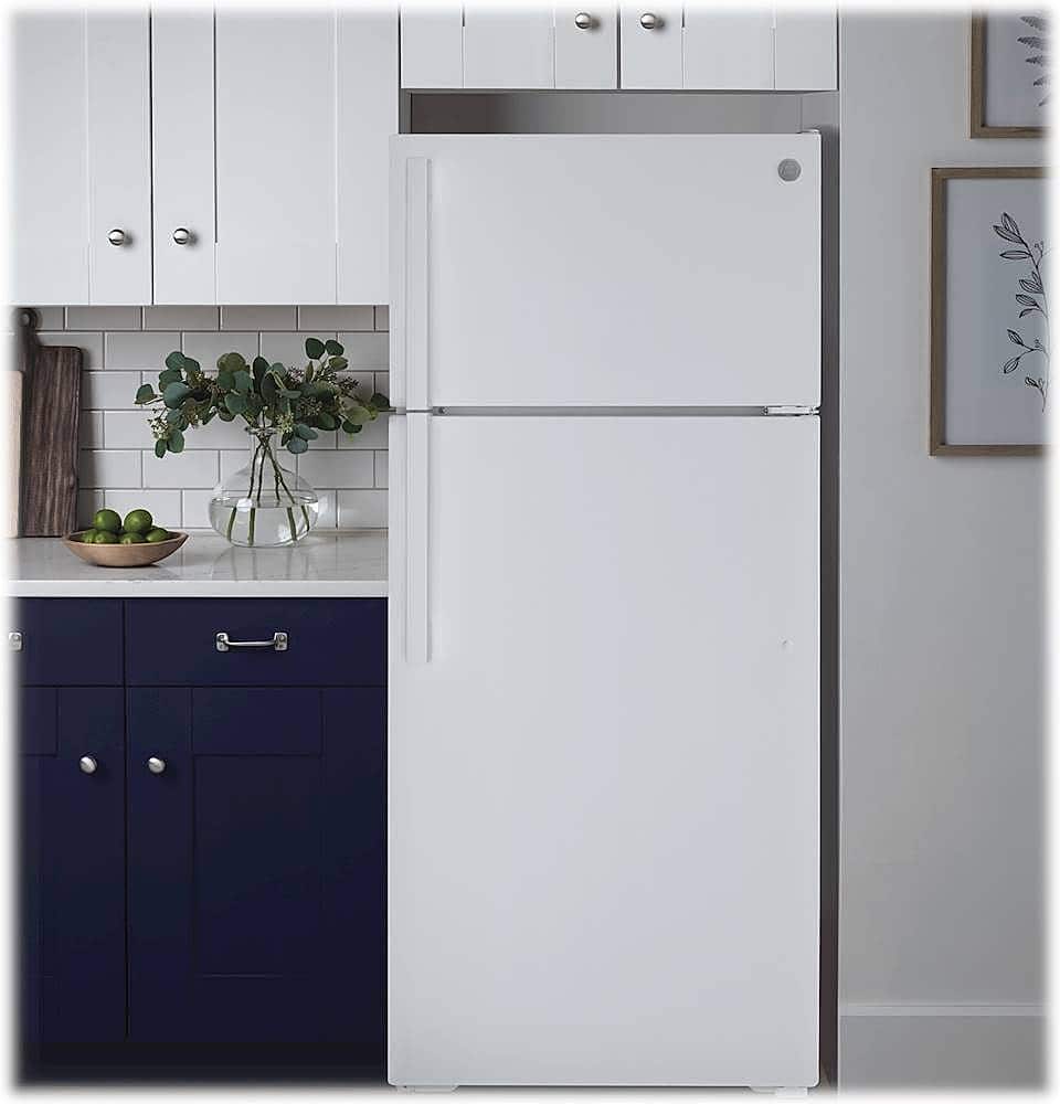 Alt View 13. GE - 21.9 Cu. Ft. Top-Freezer Refrigerator with Garage Ready Performance from 38-110 Degrees Fahrenheit - White.