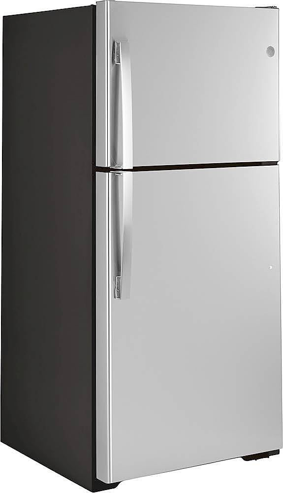 Angle View: GE - 19.2 Cu. Ft. Top-Freezer Refrigerator - Stainless steel