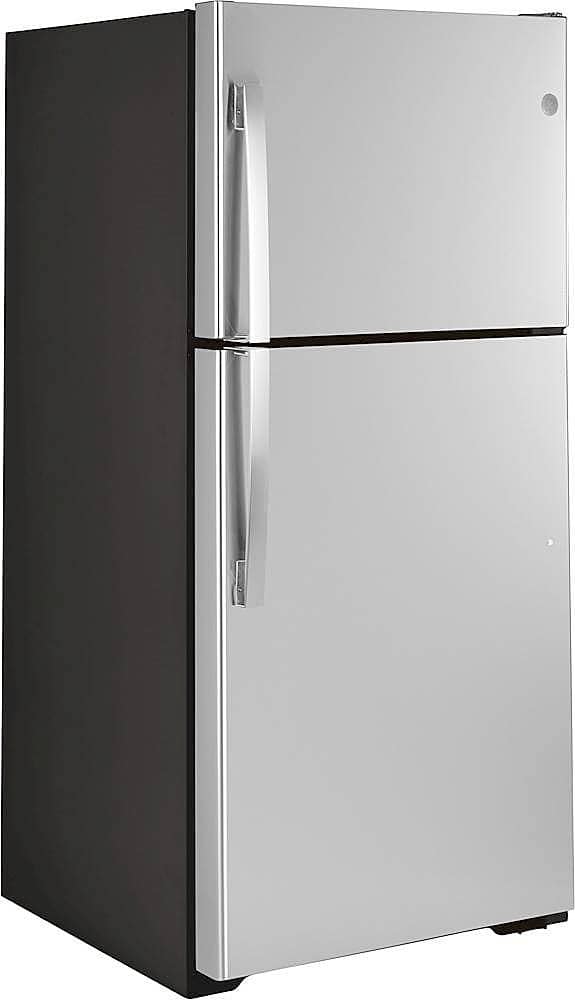 Angle. GE - 19.2 Cu. Ft. Top-Freezer Refrigerator - Stainless Steel.
