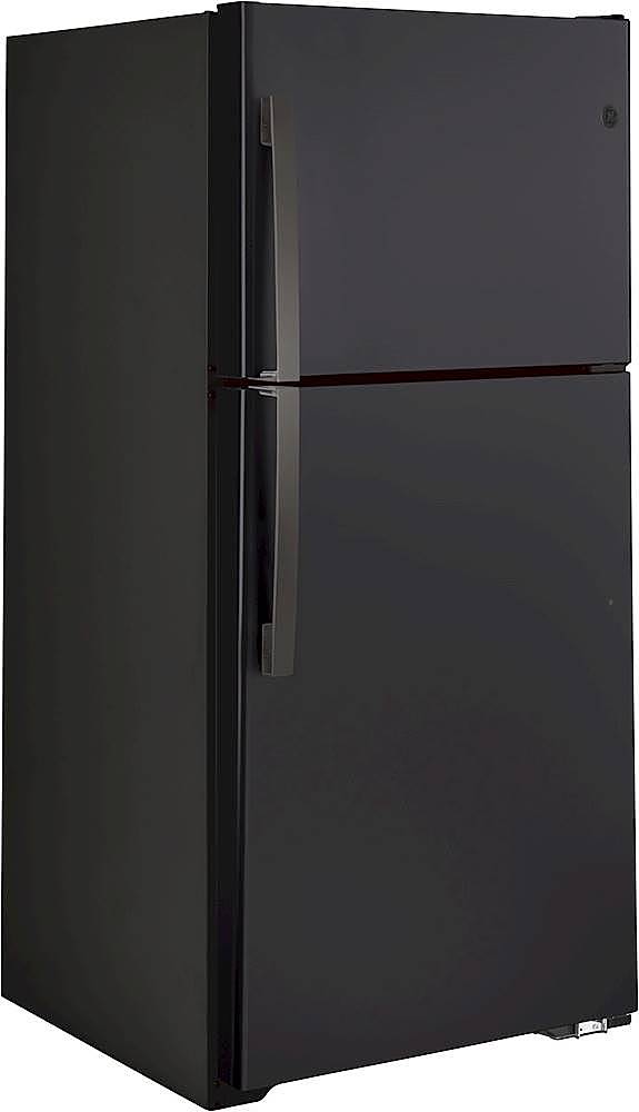 Angle View: GE - 21.9 Cu. Ft. Garage-Ready Top-Freezer Refrigerator - Black Slate