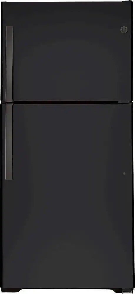 Front. GE - 21.9 Cu. Ft. Top-Freezer Refrigerator with Garage Ready Performance from 38-110 Degrees Fahrenheit - Fingerprint resistant black slate.