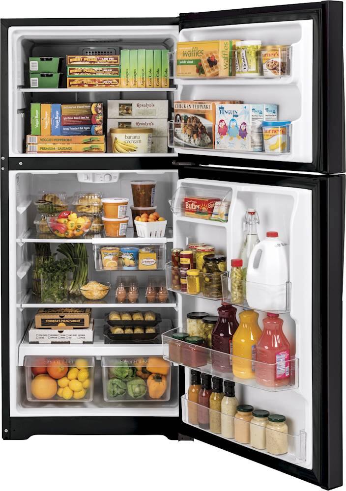 Alt View 1. GE - 21.9 Cu. Ft. Top-Freezer Refrigerator with Garage Ready Performance from 38-110 Degrees Fahrenheit - Fingerprint resistant black slate.