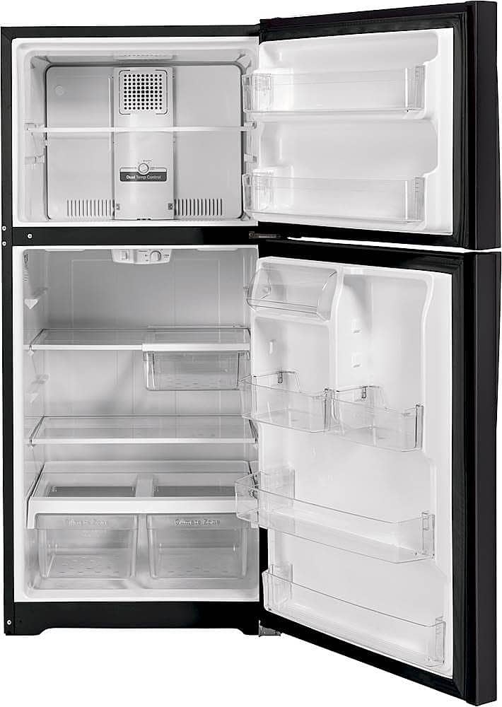 Alt View 2. GE - 21.9 Cu. Ft. Top-Freezer Refrigerator with Garage Ready Performance from 38-110 Degrees Fahrenheit - Fingerprint resistant black slate.