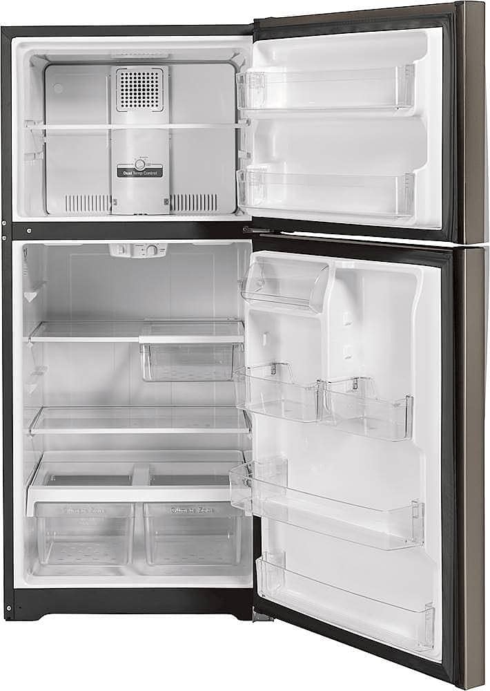 Alt View 2. GE - 21.9 Cu. Ft. Top-Freezer Refrigerator with Garage Ready Performance from 38-110 Degrees Fahrenheit - Fingerprint resistant slate.