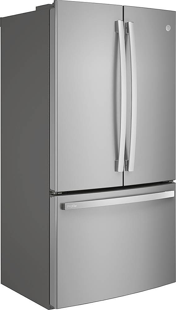 Angle View: GE Profile - 23.1 Cu. Ft. French Door Counter-Depth Refrigerator with Internal Water Dispenser - Stainless steel