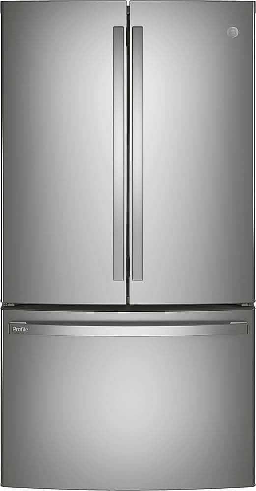 Front. GE Profile - 23.1 Cu. Ft. French Door Counter-Depth Refrigerator with Internal Water Dispenser - Fingerprint resistant stainless steel.