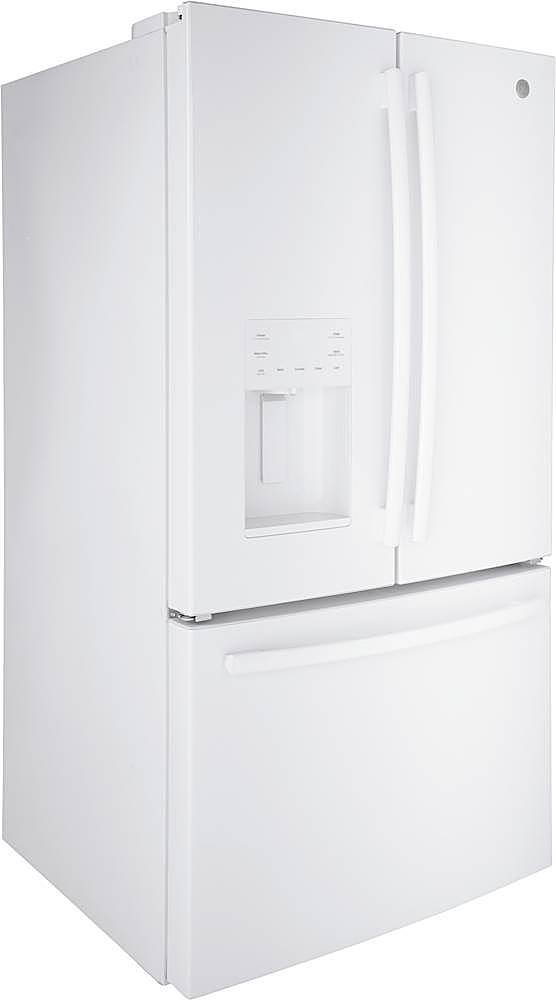 Angle View: GE - 25.6 Cu. Ft. French Door Refrigerator - High gloss white