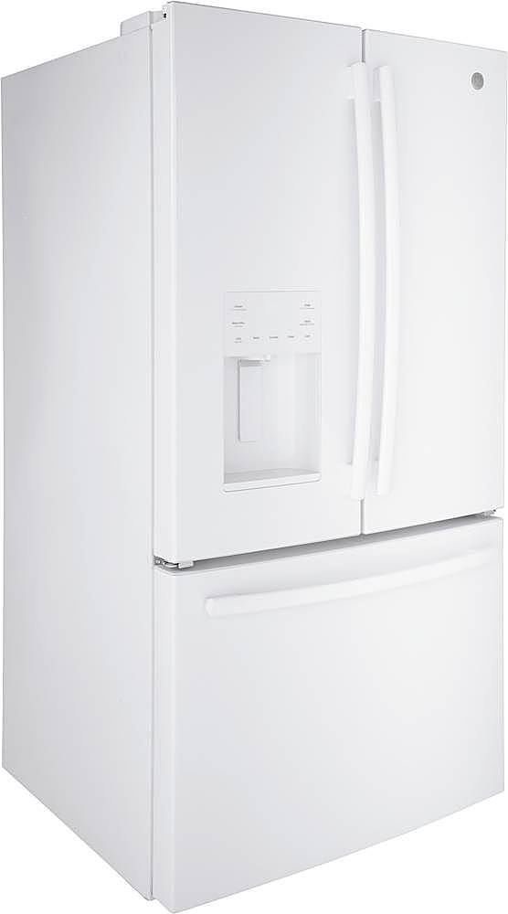 Angle. GE - 25.6 Cu. Ft. French Door Refrigerator - High Gloss White.
