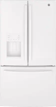 Front. GE - 25.6 Cu. Ft. French Door Refrigerator - High Gloss White.