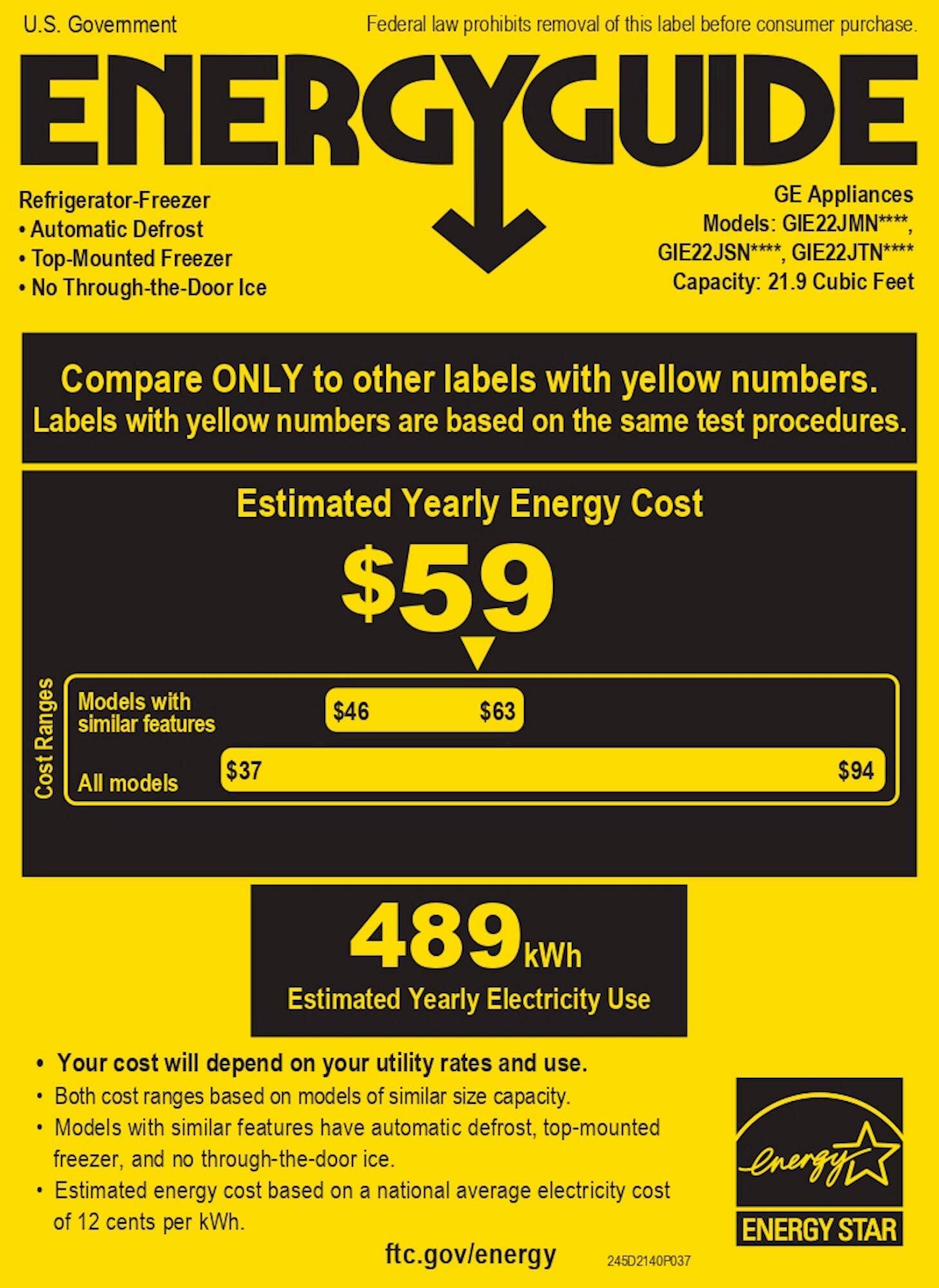 Best Buy GE 21.9 Cu. Ft. TopFreezer Refrigerator Black GIE22JTNRBB