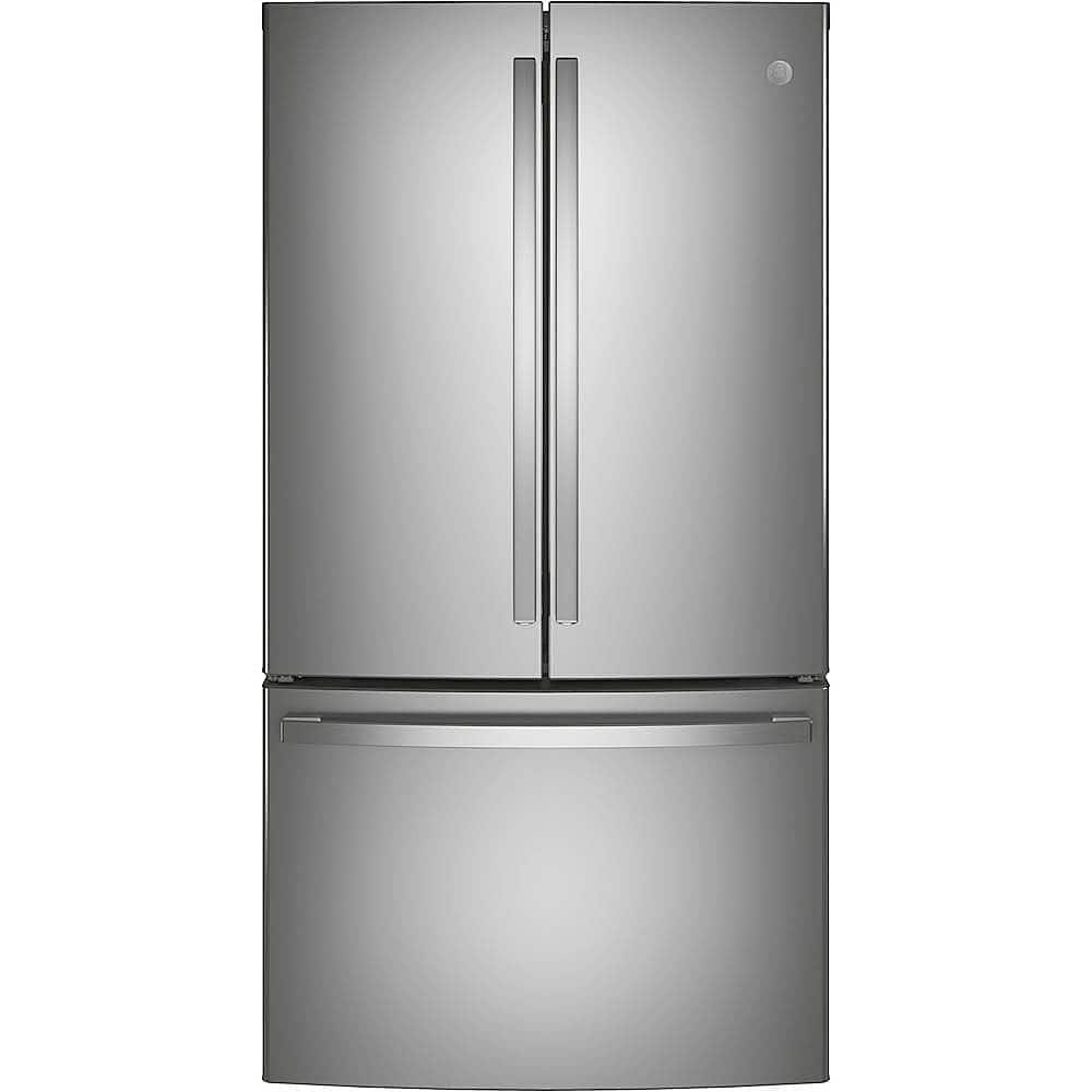 Front. GE - 28.7 Cu. Ft. French Door Refrigerator with LED Lighting - Fingerprint resistant stainless steel.