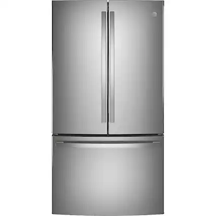 Front. GE - 28.7 Cu. Ft. French Door Refrigerator with LED Lighting - Fingerprint resistant stainless steel.