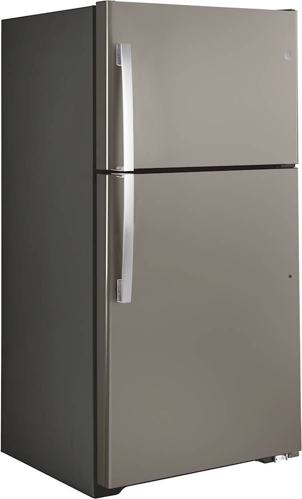 Angle View: GE - 21.9 Cu. Ft. Top-Freezer Refrigerator - Fingerprint resistant slate