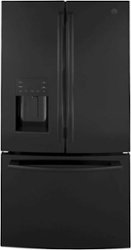 GE - 25.6 Cu. Ft. French Door Refrigerator - High Gloss Black - Front_Zoom