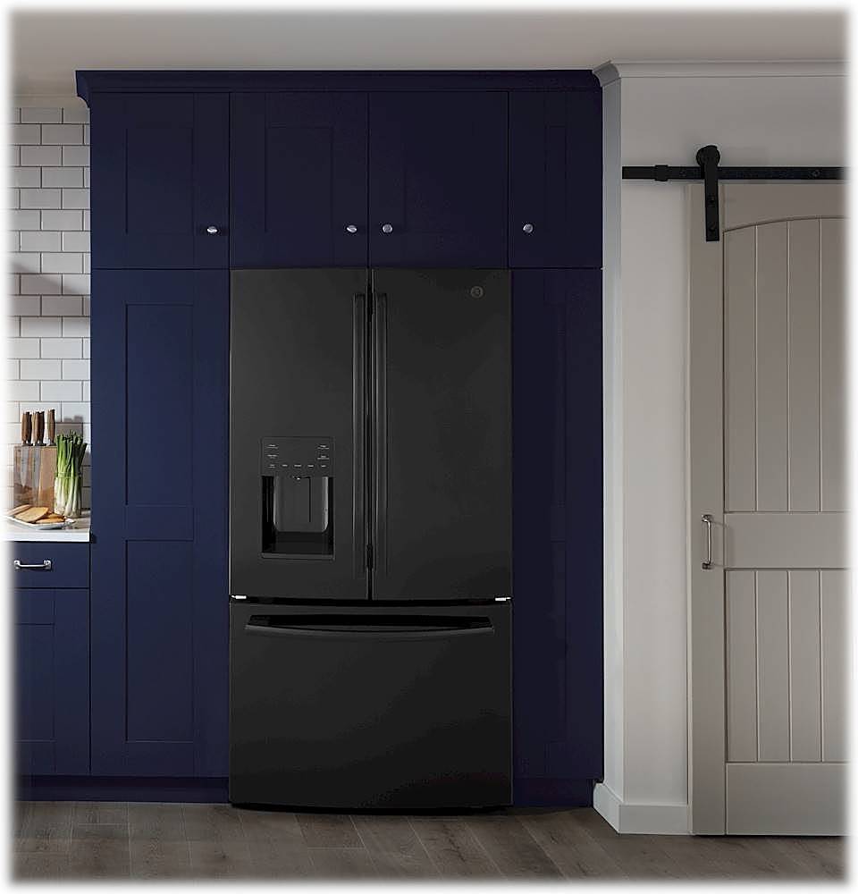 Alt View 15. GE - 25.6 Cu. Ft. French Door Refrigerator - High Gloss Black.