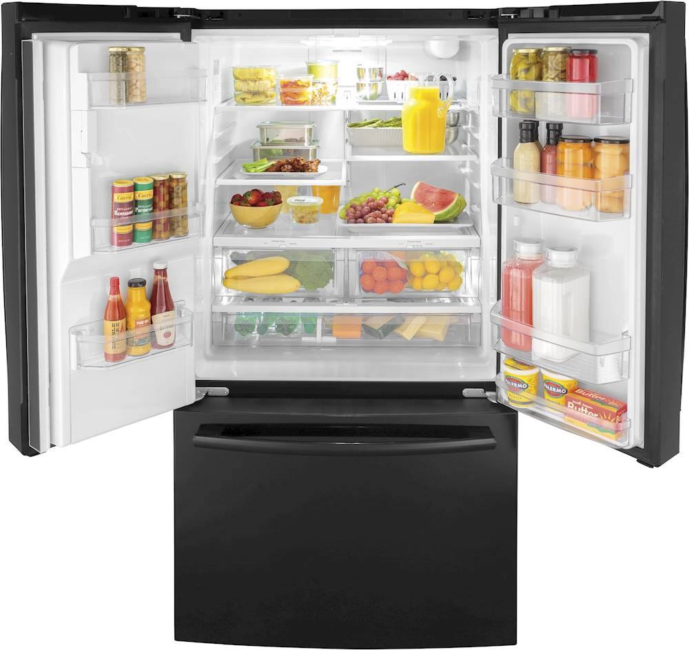 Alt View 1. GE - 25.6 Cu. Ft. French Door Refrigerator - High Gloss Black.