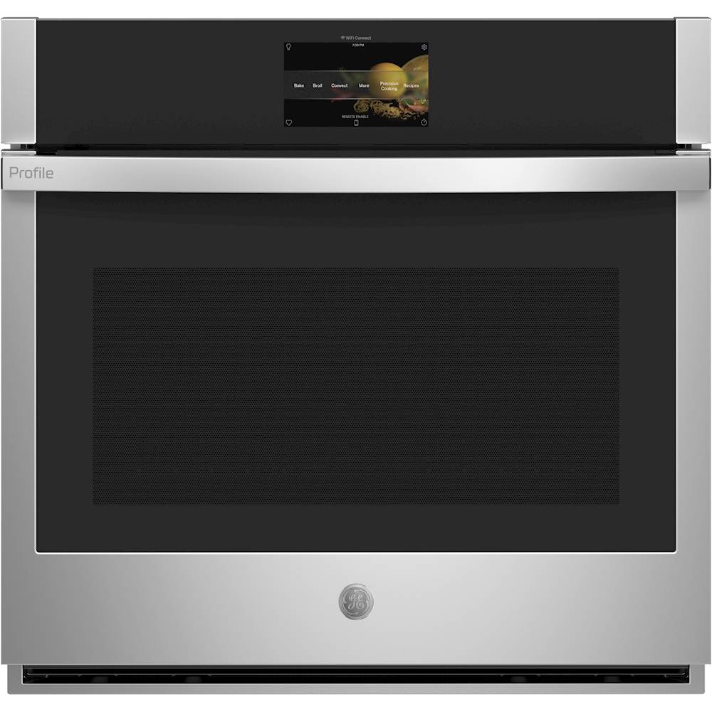 GE Profile - 30" Smart Built-In Single Electric Convection Wall Oven with Air Fry & In-Oven Camera - Stainless steel