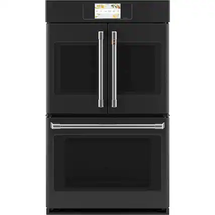 Front. Café - Professional Series 30" Built-In Double Electric Convection Wall Oven, Customizable - Matte Black.