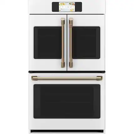 Front. Café - Professional Series 30" Built-In Double Electric Convection Wall Oven, Customizable - Matte White.