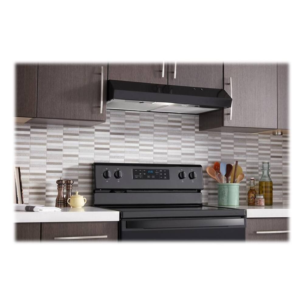 Left. Whirlpool - 30" Externally Vented Range Hood - Black.