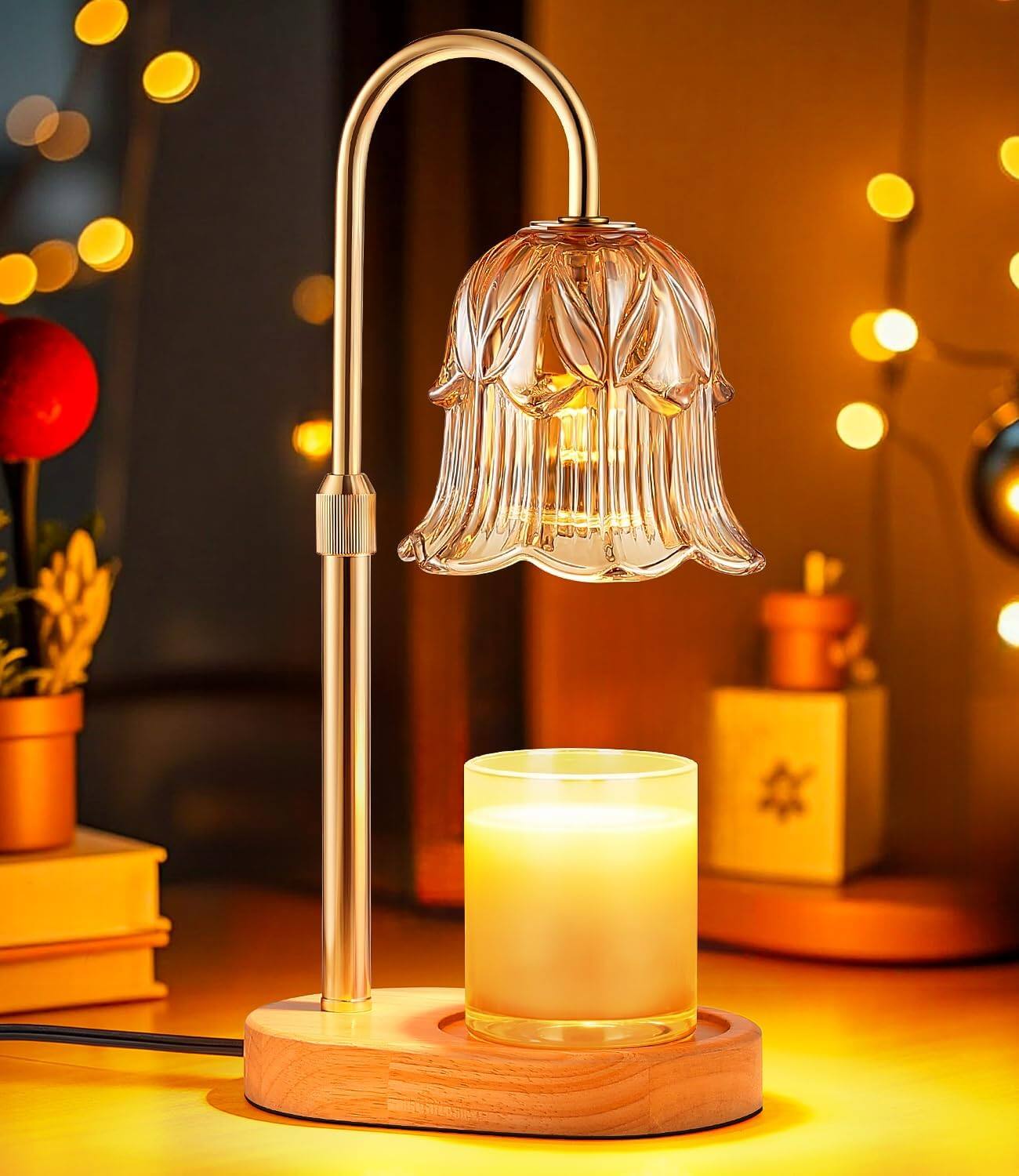 Stamp n Camp - Candle Warmer Lamp Adjustable Timer - Electric Flower Glass Candles Warmers Adjustable Height Dimmable Vintage Base - Transparent