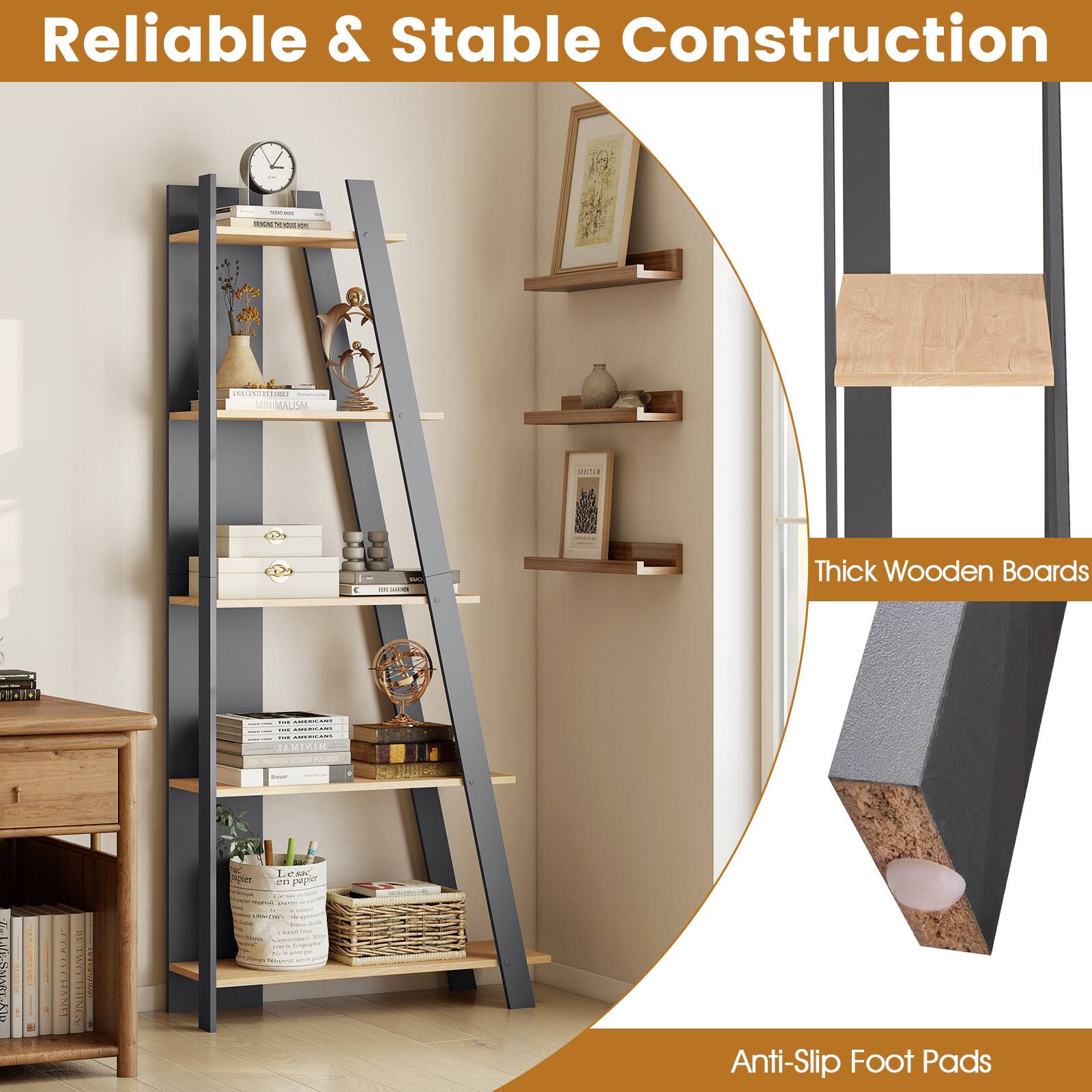 Reliable & Stable Construction

- Thick Wooden Boards
- Anti-Slip Foot Pads