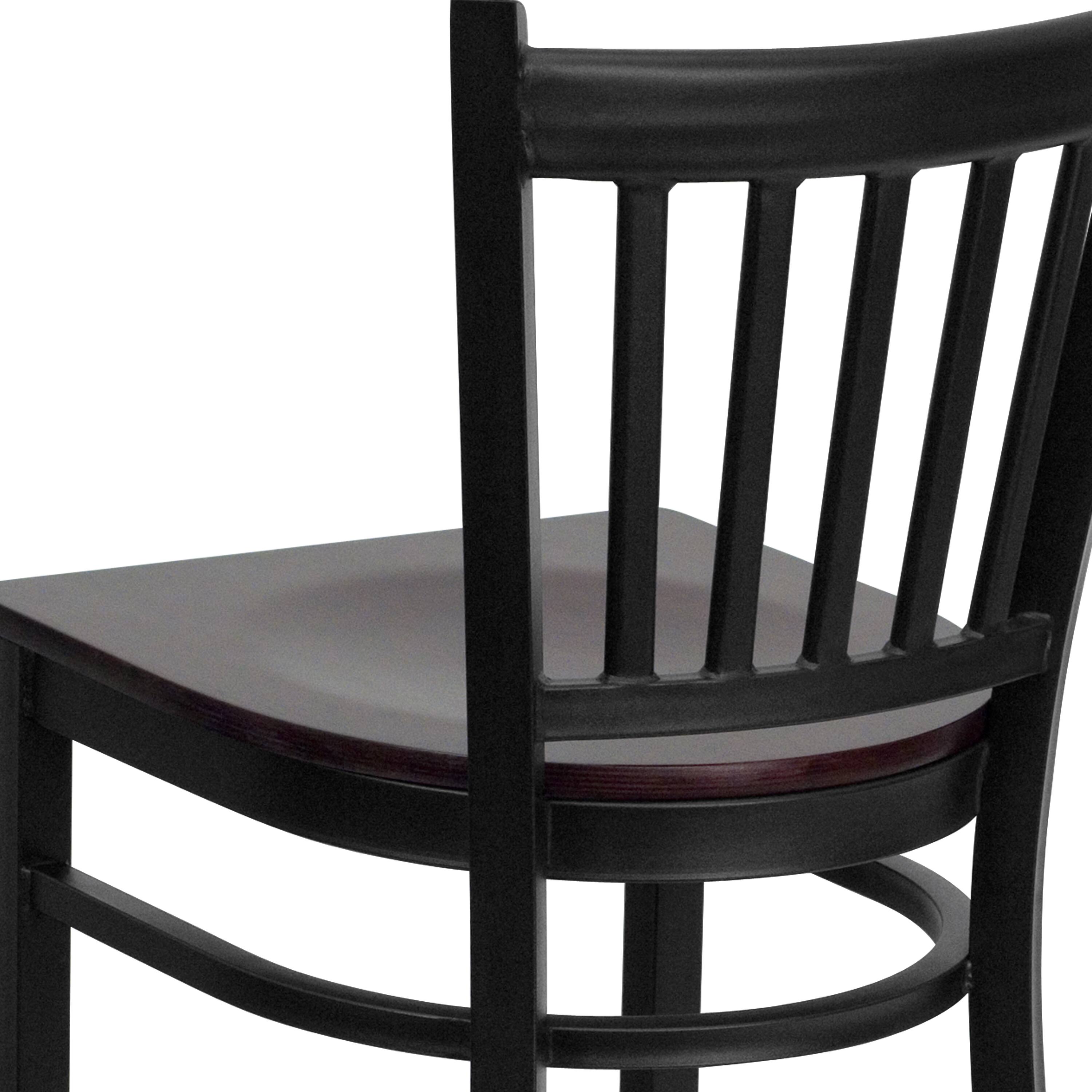 Alt View 9. Emma + Oliver - Vertical Back Metal Restaurant Dining Barstool - Mahogany Wood Seat/Black Metal Frame.