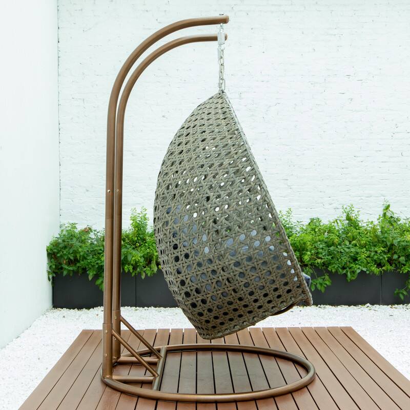Alt View 1. LeisureMod - Leisuremod 2-Person Wicker Egg Swing Chair with Stand & Washable Cushions - Indoor/Outdoor Double Hanging Patio Chair - Charcoal Blue.
