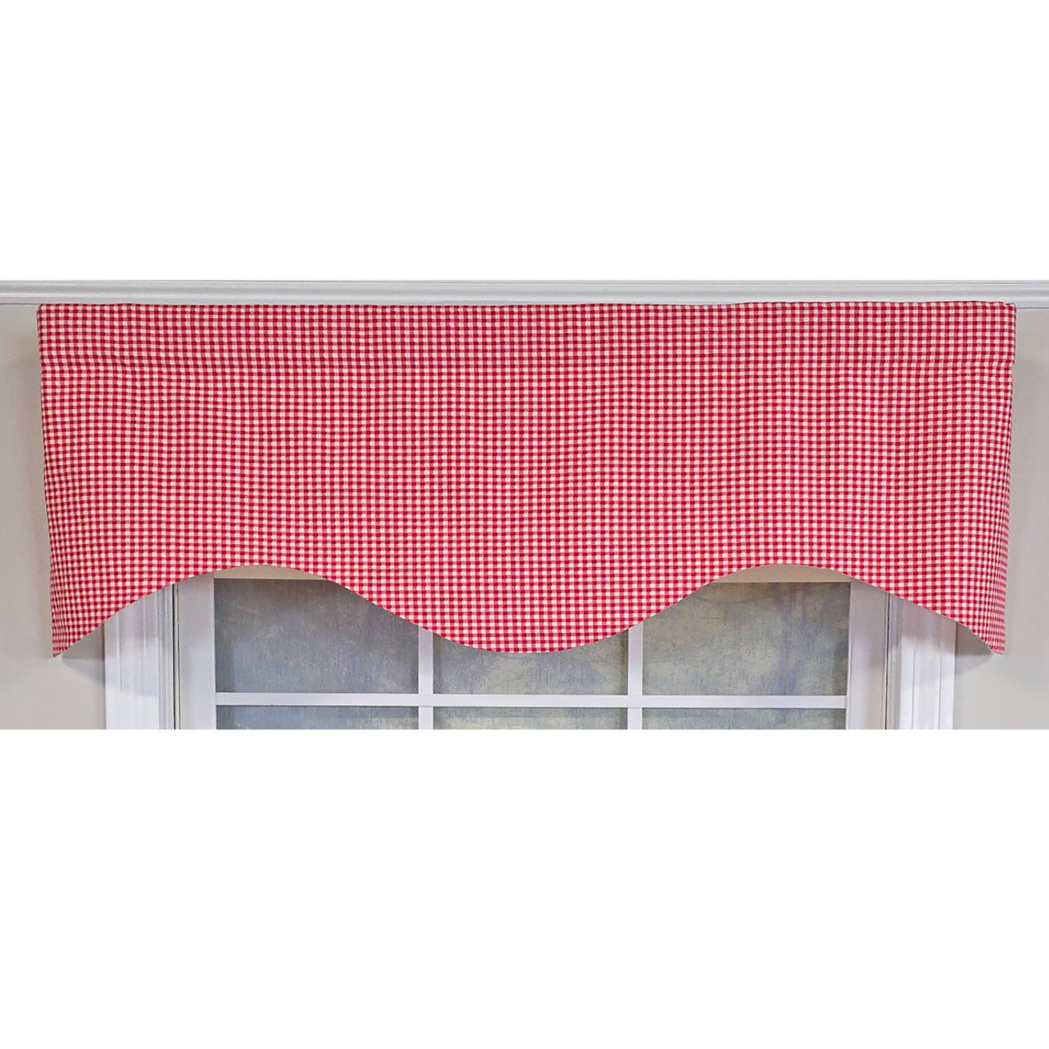 Left. RLF Home - RLF Home Cherry Check Cornice Valance - 100% Cotton with Ivory Lining 50" x 17"  Red - Red.