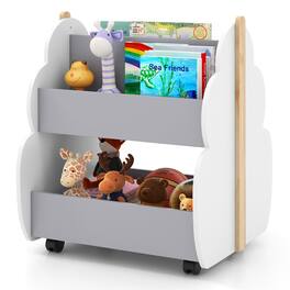 Costway - Kids Wooden Bookshelf with Wheels 2-Tier Toy Storage Shelf Double-sided Bookcase - Gray