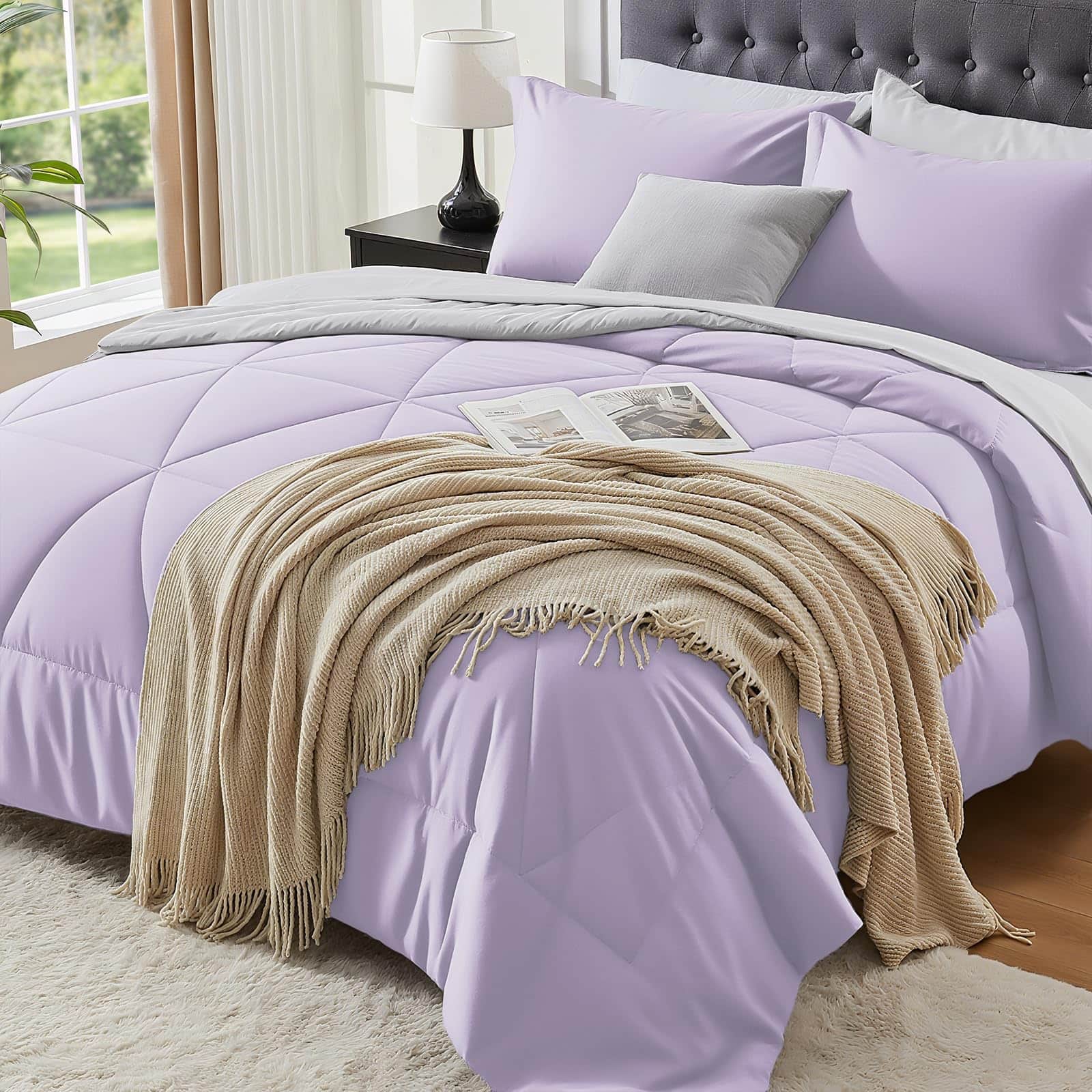 NICHOLAS KLEIN - Queen Comforter Set Bed In A Bag - Soft Microfiber Reversible With Comforters Sheets Pillowcases Shams Cozy - Lavender Twin XL