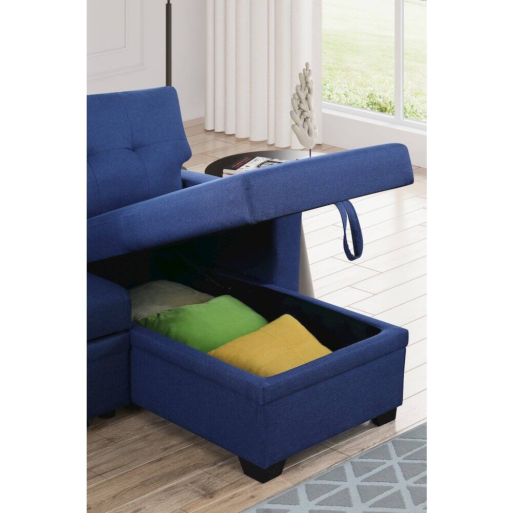 Alt View 7. Devion Furniture - Devion Furniture Polyester Fabric Reversible Sleeper Sectional Sofa-Blue - Blue.