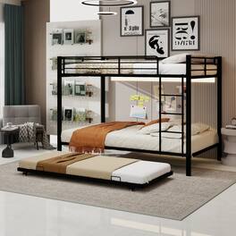 Loheer - Heavy Duty Queen Size Metal Bunk Bed Square Tube Iron Frame Safety Rails - Black