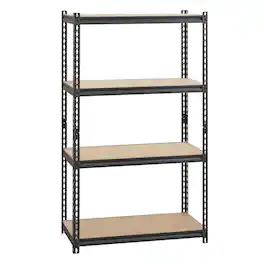 Lorell - Iron Horse 2300 lb Capacity Riveted Shelving 4 Shelf 60" H x 36" W x 18" D Black Steel Particleboard - Black